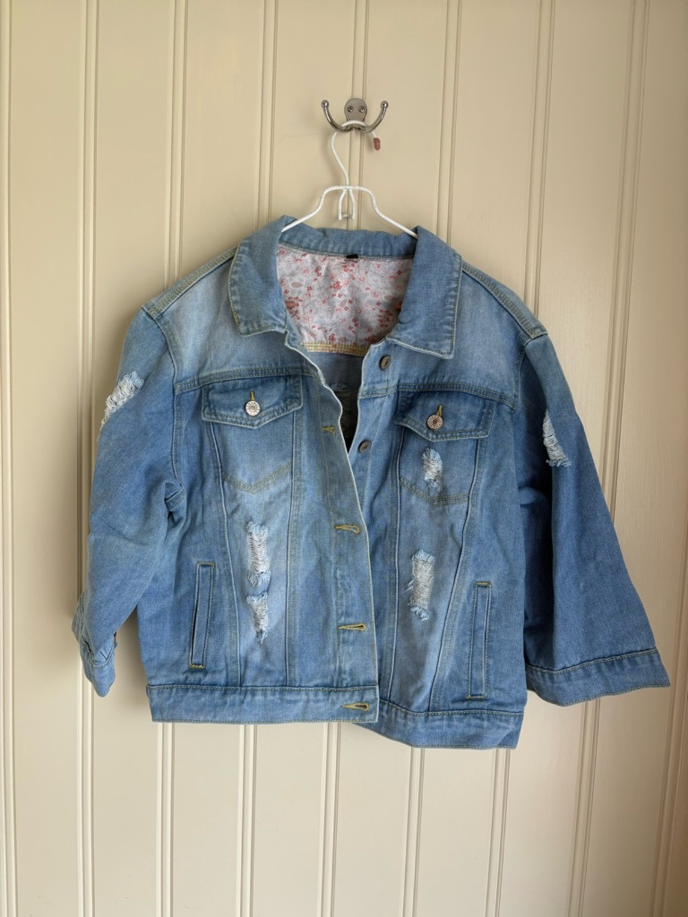Light Blue Distressed Denim Jacket - Women